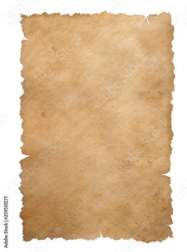 Old torn edges paper sheet isolated on white