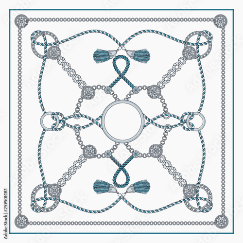 Chain pattern for woman fashion scarf silver blue