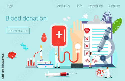 Blood donor tiny people character concept vector illustration, it can be used for landing page, template, ui, web, mobile app, poster, banner, flyer