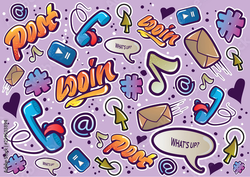 Social media signs in graffiti style and other fun illustrations. Vector