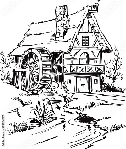 Old water mill sketch