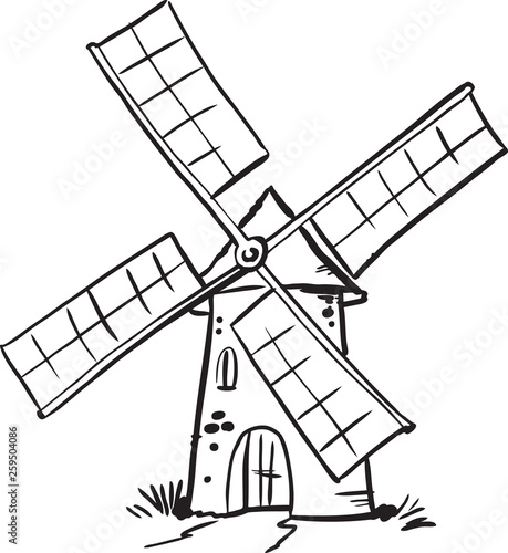 Windmill. Hand drawn vintage sketch vector illustration