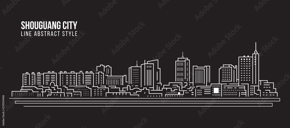 Cityscape Building Line art Vector Illustration design -  Shouguang city