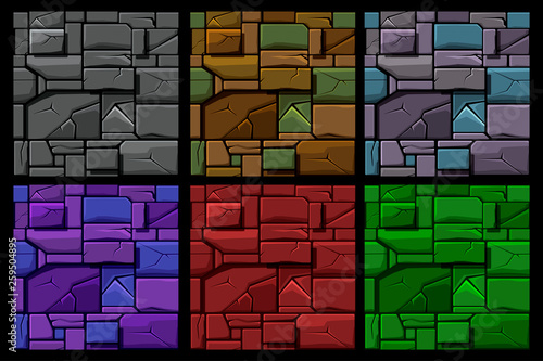 Set Seamless geometrical Stone texture, background stone wall tiles. Illustration for user interface of the game element