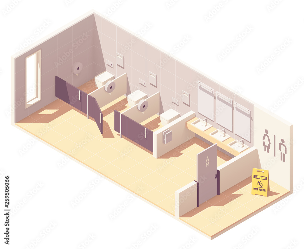 Vector isometric public female toilet room Vector isometric public female toilet room