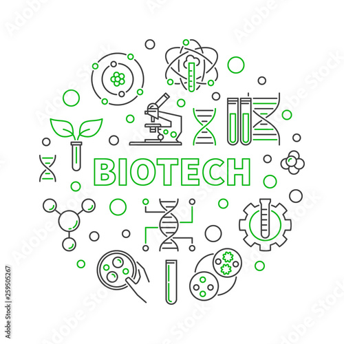 Vector Biotech science concept creative round outline illustration