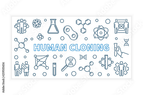 Human cloning vector concept banner or illustration in outline style on white background
