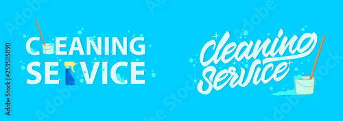 Cleaning service banners in lettering and typography style. Vector 