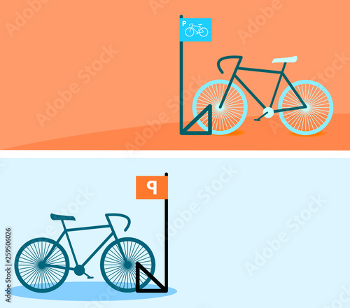Bicycle Parking banners with bike in flat style. Vector Illustration. 