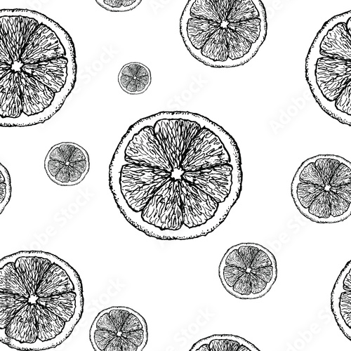 Lemon sketch pattern. Hand painted lemons, seamless pattern on a transparent background. Black doodle vector pattern without background