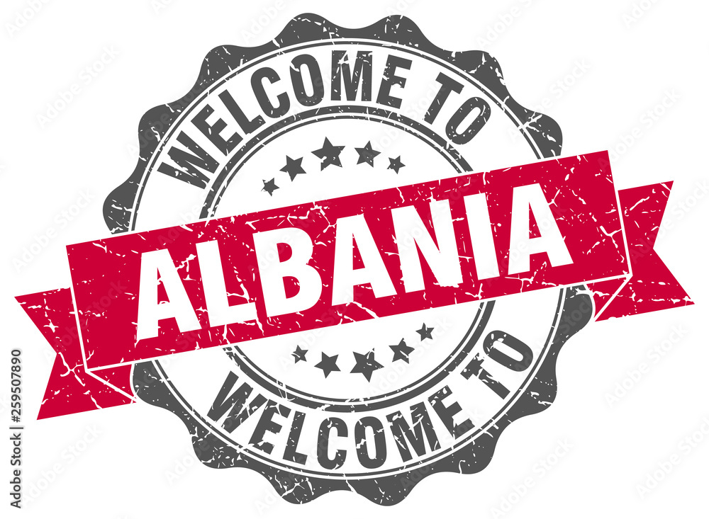 Obraz premium Albania round ribbon seal