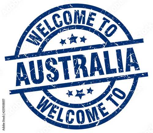 welcome to Australia blue stamp