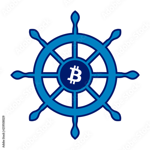 Bitcoin symbol, ships wheel