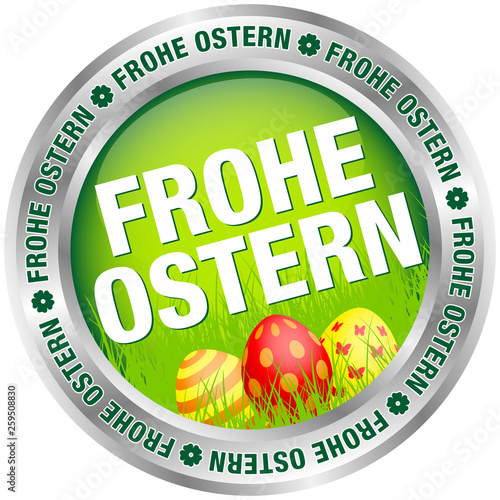 Button "Frohe Ostern" Ostereier Grün/Rot/Silber