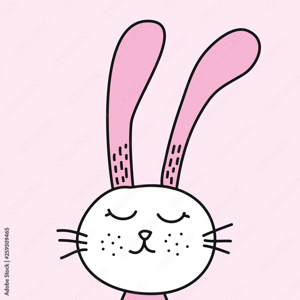 Naklejka premium Cute bunny design- funny hand drawn doodle, cartoon Easter rabbit. Good for children's book, poster or t-shirt textile graphic design. Vector hand drawn illustration.