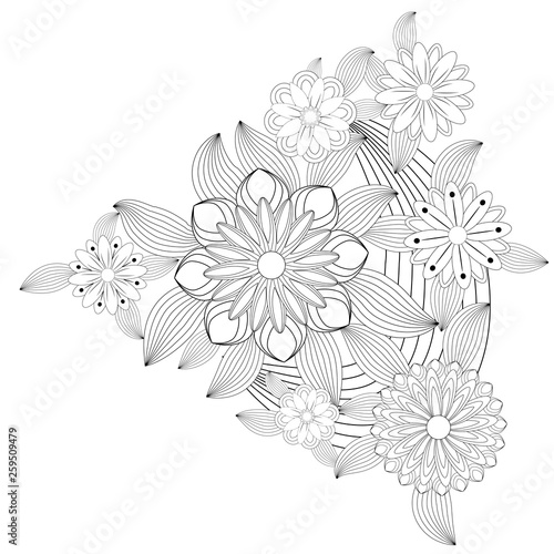 Henna tattoo doodle elements on white background. Abstract floral elements in Indian style. Ethnic ornament  coloring book.