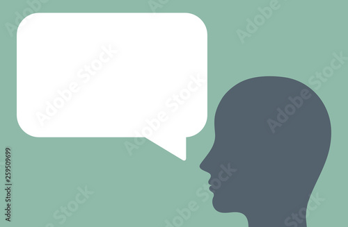 Head silhouette with empty speech bubble for text