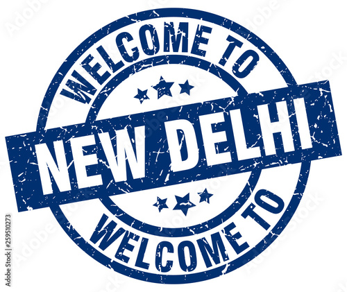 welcome to New Delhi blue stamp