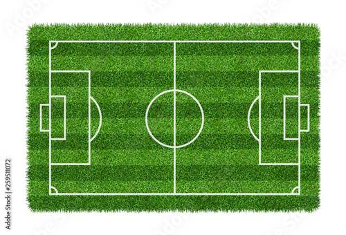 Football field or soccer field on green grass pattern texture isolated on white background.