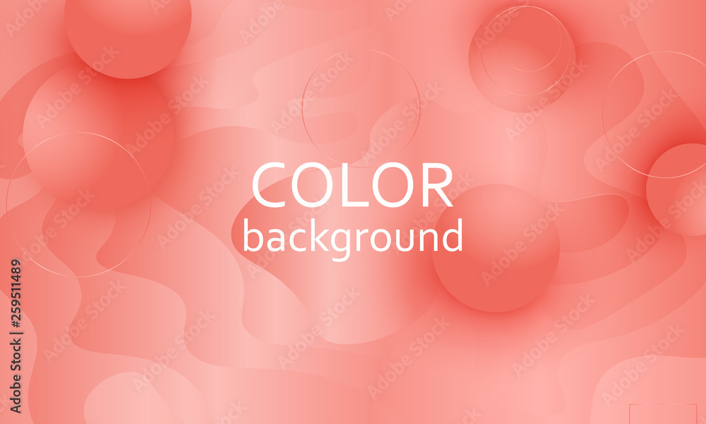 Coral color background. Fluid shapes pattern.