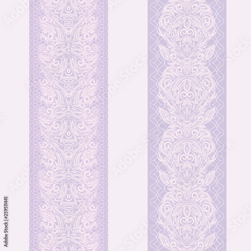 Seamless vertical pattern with decorative elements. Traditional ethnic ornament. Vector set of 2. Use for textile design, embroidery, braid, tape, ribbon.