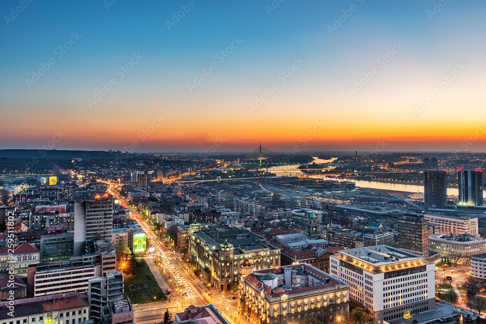 Obraz na płótnie Belgrade, Serbia March 31, 2019: Panorama of Belgrade at night. 