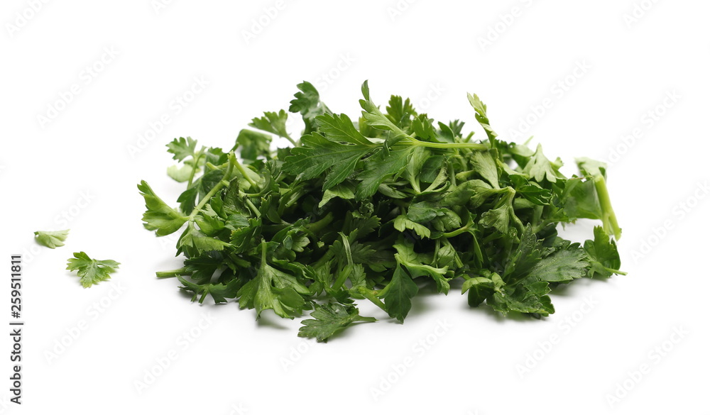 Fresh green parsley leaves isolated on white background Fresh green parsley leaves isolated on white background
