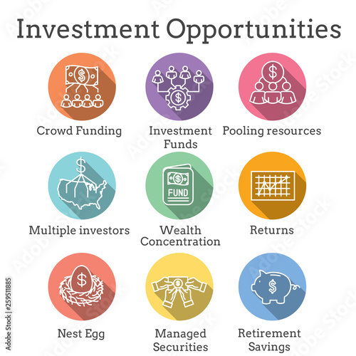 Retirement Investments and Dividend Income, Mutual Fund, IRA Icon set
