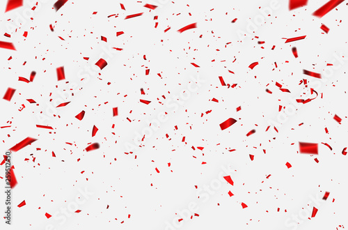 White background with red confetti Celebration carnival ribbons. luxury greeting rich card.