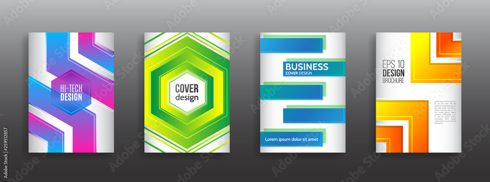 Minimal dynamic cover design. Abstract geometric line gradient background. Business brochure design. Vector illustration templates.