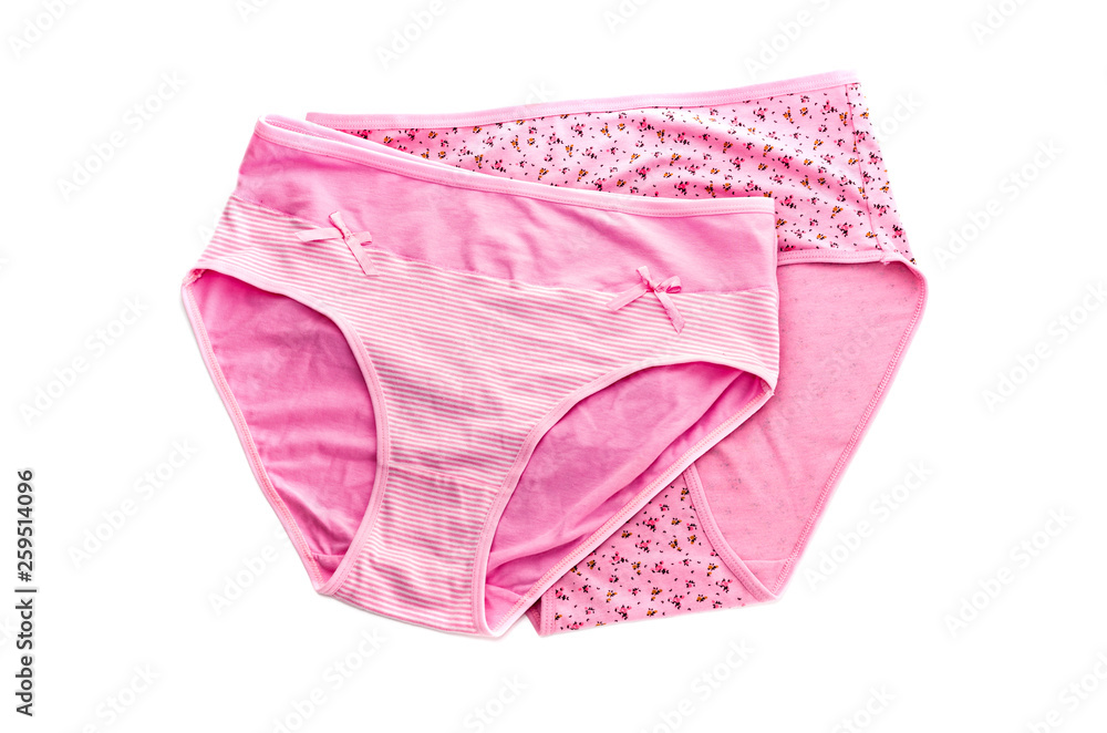 Female pink panties on a white background