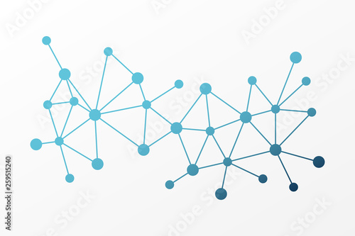 Abstract vector triangle background. Blue poly network pattern. Lines and circles connection illustration for template, concept, web, design, science, molecule structure, net