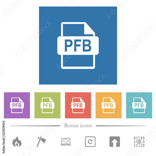 PFB file format flat white icons in square backgrounds © botond1977