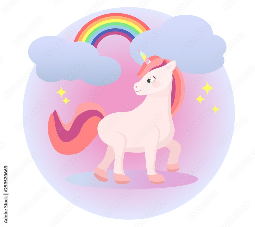 Fabulous pink unicorn. Vector illustration.