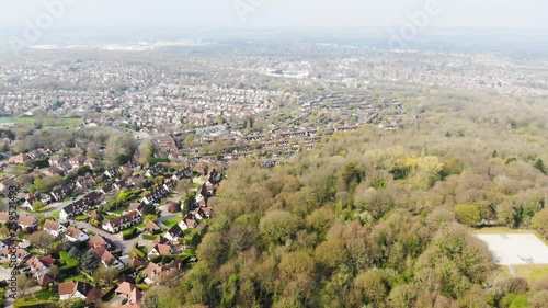 Panoramic aerial view of a neighborhood comprising of old houses in Langdon Hills on a hazy sunny spring day photo