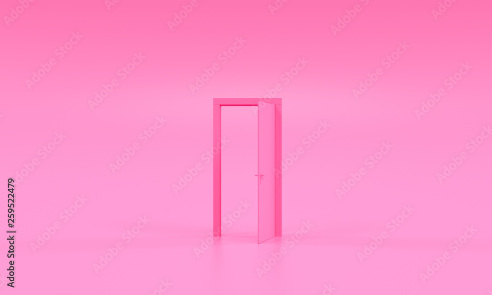 pink door opened stands Minimal idea space room and creative Background - 3d rendering - Illustration