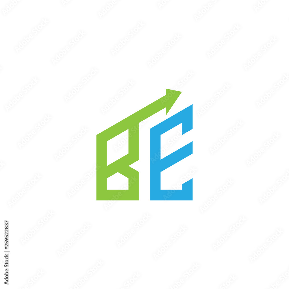 initial letter BE logo with growing arrows initial letter BE logo with growing arrows