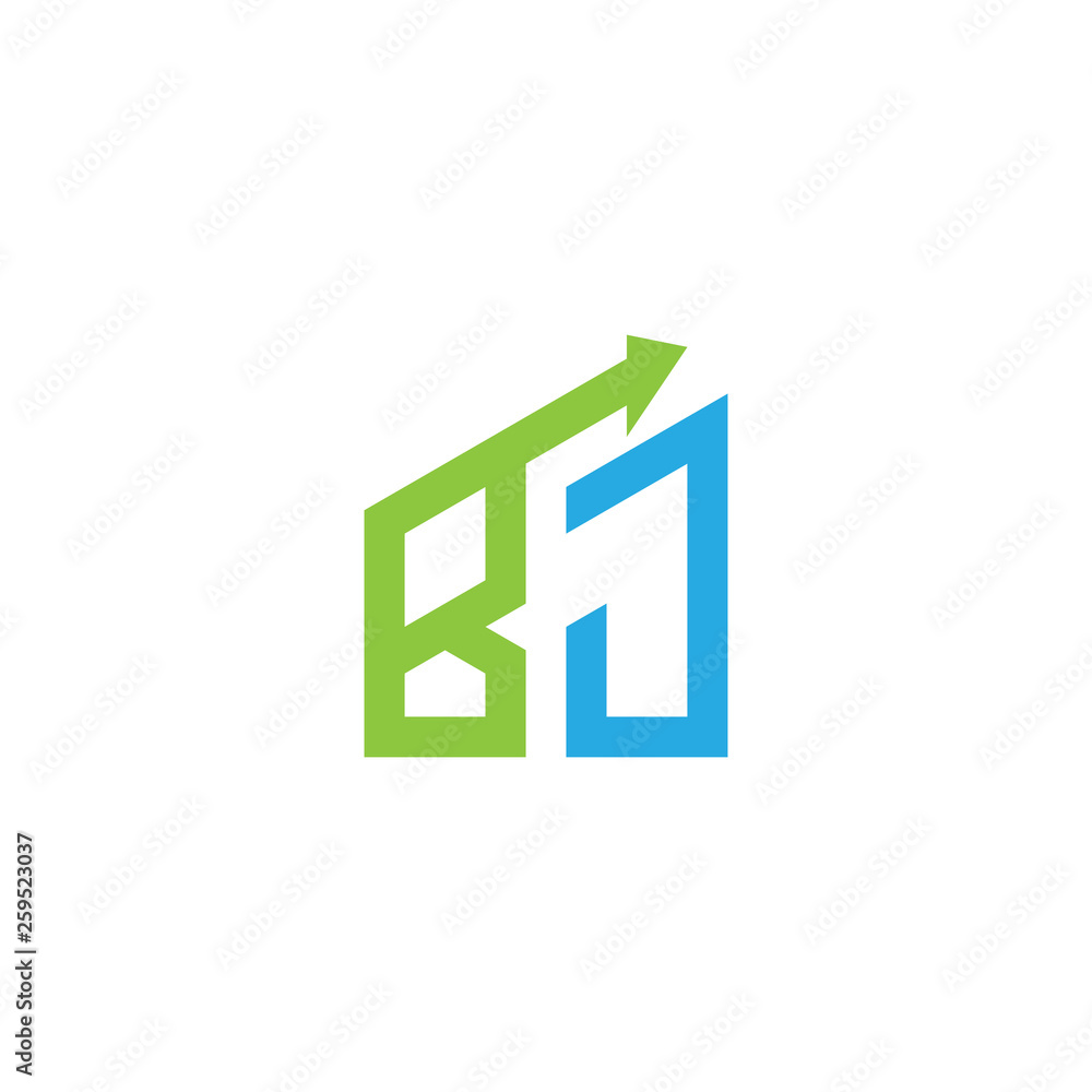initial letter BJ logo with growing arrows initial letter BJ logo with growing arrows