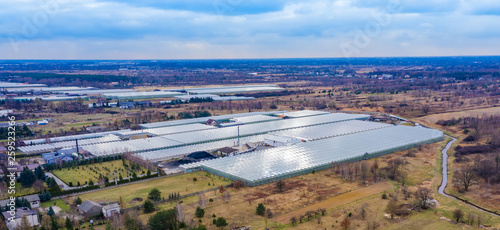 Aerial view on the large modern greenhouse