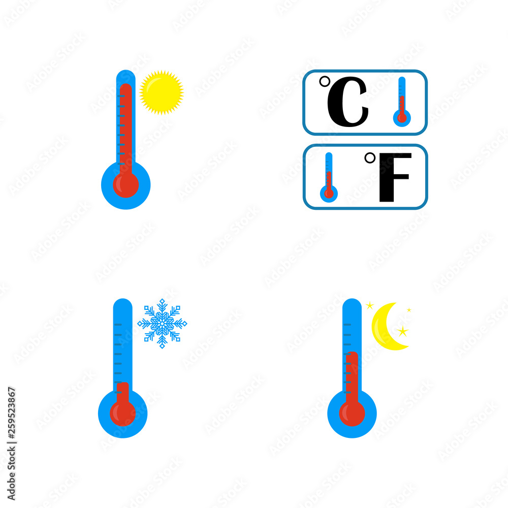 The thermometer icon. High, low and nightly temperature symbol. Degrees on Celsius and Pharyngeate. Flat Vector illustration The thermometer icon. High, low and nightly temperature symbol. Degrees on Celsius and Pharyngeate. Flat Vector illustration