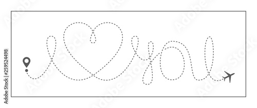 Heart travel love airplane vector love linear icon route romantic dashed line trace hearted airplane path flight air dotted valentine day drawing isolated vector illustration