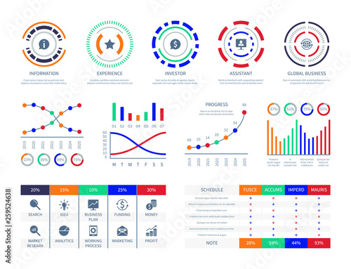 Business data graphs financial marketing charts dashboard infographic hud chart connection analysis illustration perspective business presentation template design process vector infographics