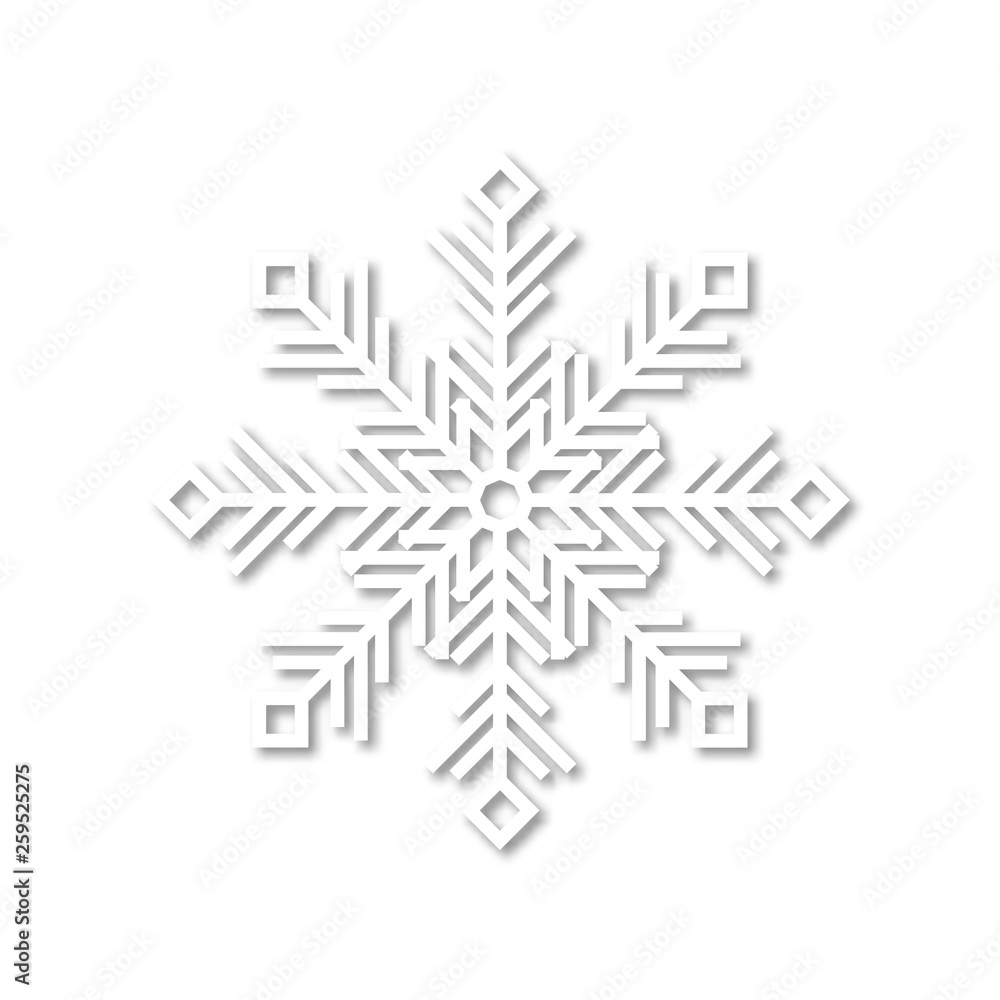 White snowflake icon with shadow on white background. Vector illustration. White snowflake icon with shadow on white background. Vector illustration.