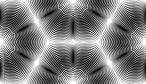 Seamless pattern with geometric woodcut styled line tiles and arabic pattern grid for abstract background