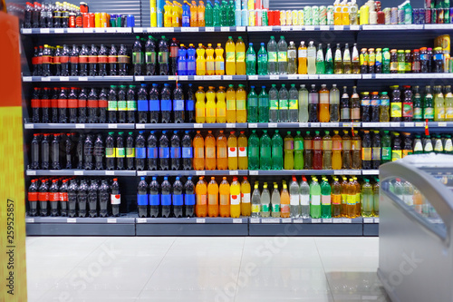 Shelves with variety refreshing of beverage for sale