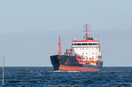 CHEMICAL OIL PRODUCTS TANKER -  Merchant ship is sailing along waterway