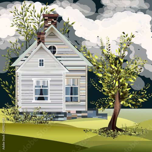 vector illustration. Landscape with a house