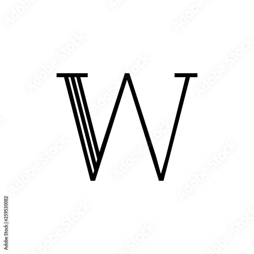 Vector Classical Letter W Lines Black and White