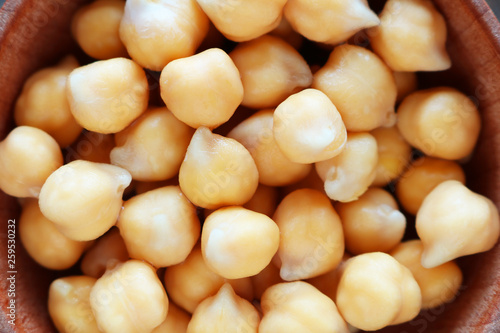 Grains of chickpea close-up. Chickpeas contains a lot of protein.