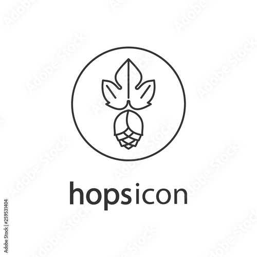 Hops and leaf. A simple icon. Vector outline drawing for a brewery, beer, cosmetics.
